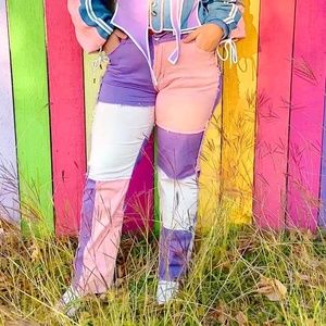 Pink and Purple Patchwork Jeans